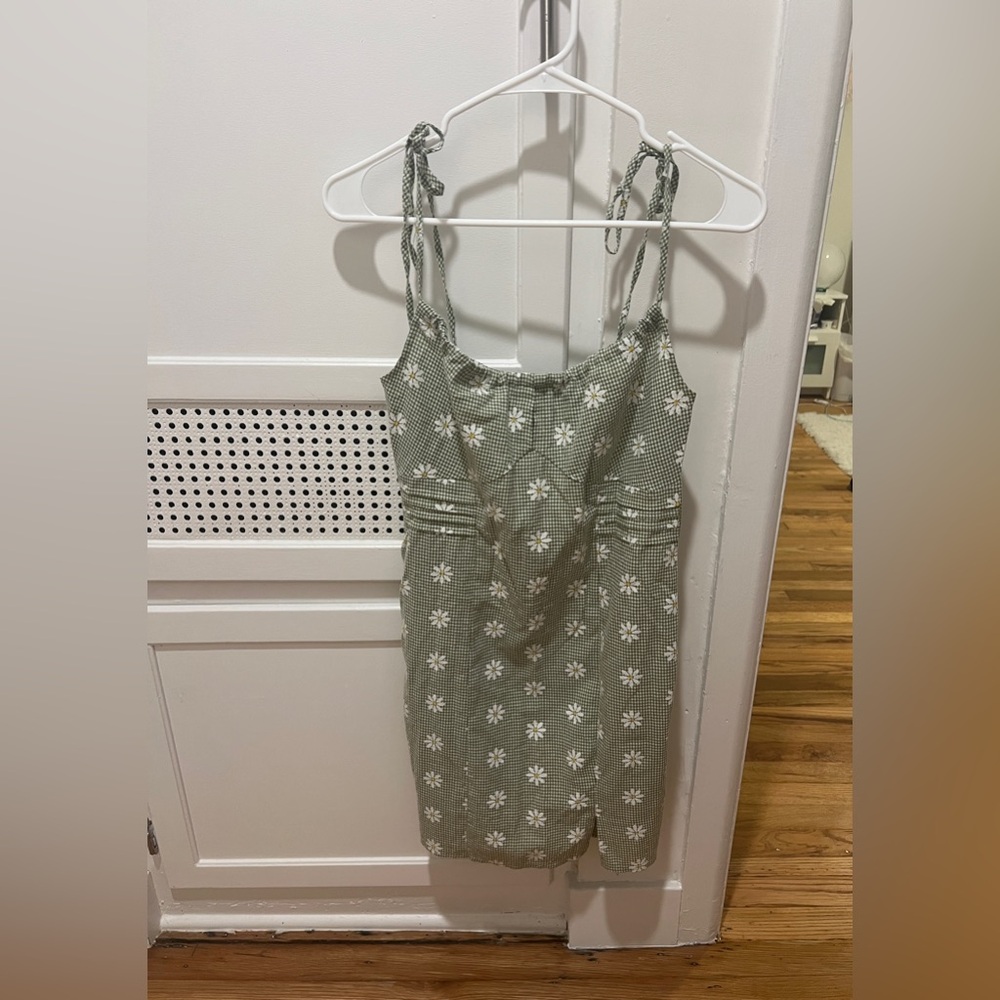 Green Gingham Dress with Flowers